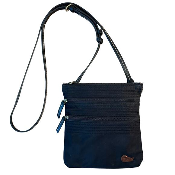 Dooney & Bourke Handbags - Dooney & Bourke North South Triple Zip Nylon Crossbody Leather Strap Black Purse